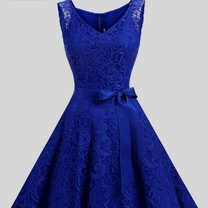Dressystar blue lace dress. V scoop neckline. Belt. Zipper closure. Worn Once